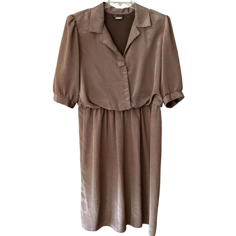 VTG Breli USA Mocha Micro Dot Secretary Dress XL Plus Sz Shoulder Pads